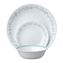 Corelle 18-Piece Vitrelle Glass Country Cottage Chip and Break Resistant Dinner Set, Service for 6, Green/ Blue