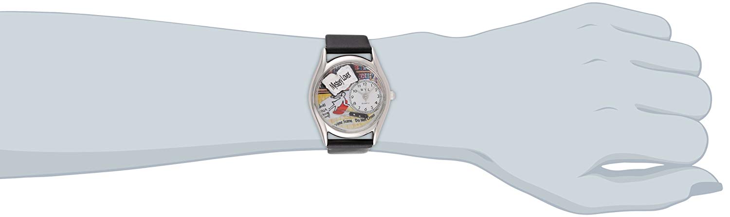 Whimsical Watches Mystery Lover Black Leather and Silvertone Unisex Quartz Watch with White Dial Analogue Display and Multicolour Leather Strap S-0450002 - Image 2