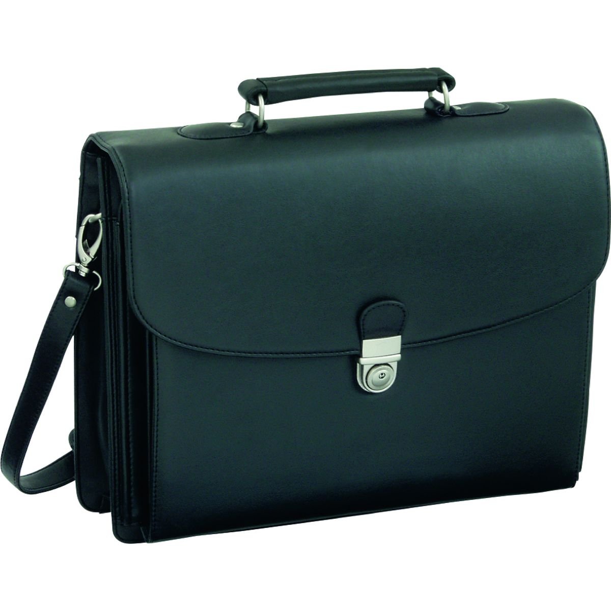 ALASSIO Forte Briefcase with Shoulder Strap 5 Document Sections Leather-look Black Ref 92011