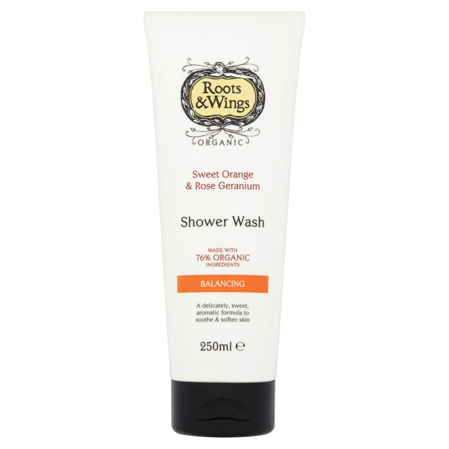 Roots & Wings Organic Balancing Sweet Orange and Rose Geranium Shower Wash 250ml