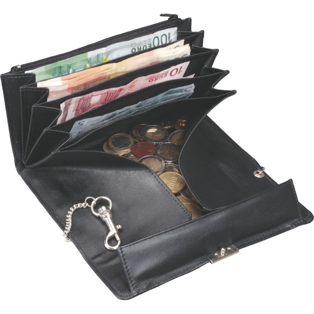 Lightpak Alassio 42080 Waiter's Wallet with Metal Chain and Carabiner Nappa Leather Approx. 18.5 x 9.5 x 3 cm Black - Image 2