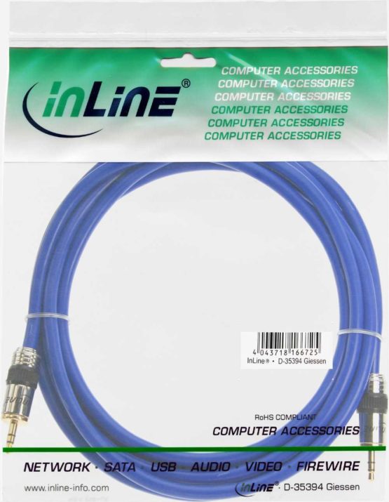 InLine Audio Jack Cable 5 m Quality 3.5 mm Male/Male Connectors/Gold-Plated Contacts/Double Shielded/5 M - Image 2