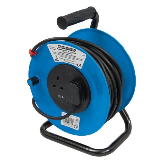 Schneider Electric Thorsman - 4 Socket Extension Lead Reel, 25 m, 13 A, 240 V, with Safety Cut Out Switch, Open Cable Reel, JJR42513