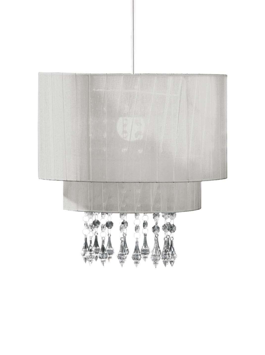 Premier Housewares Riband Voile Beaded Pendant Shade, 31 x 20 x 20 cm - Silver, H22 x W30 x D30cm