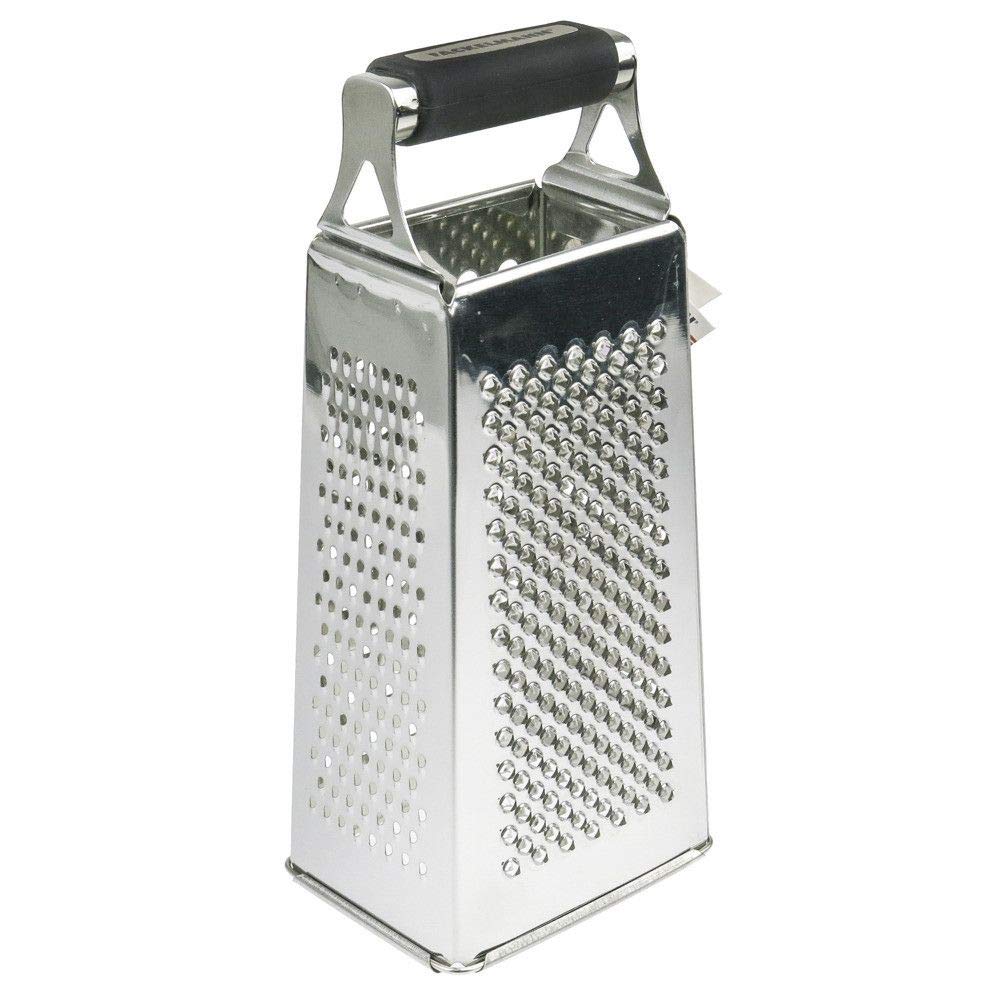 Fackelmann 4 Sided Universal Grater, Box Grater, with Comfort Grip Handle, Stainless Steel, 24.5x10x8cm, Silver & Black