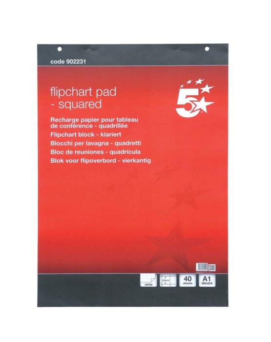 5 Star Flipchart Pad Perforated 40 Sheets A1 Feint 20mm Squared [Pack of 5]