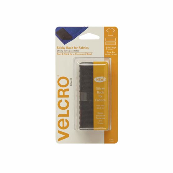 Velcro(r) Brand Fasteners Sticky Back for Fabrics: No Sewing Needed - 6-inch X 4-inch Rectangle, 1 Set - Black