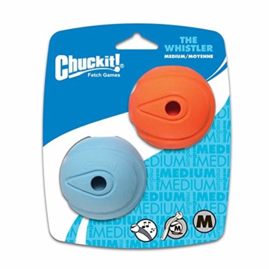 ChuckIt! The Whistler Ball, Durable High Bounce Rubber Dog Ball, Launcher Compatible, Orange & Blue, Medium, 2 Pack - Image 4