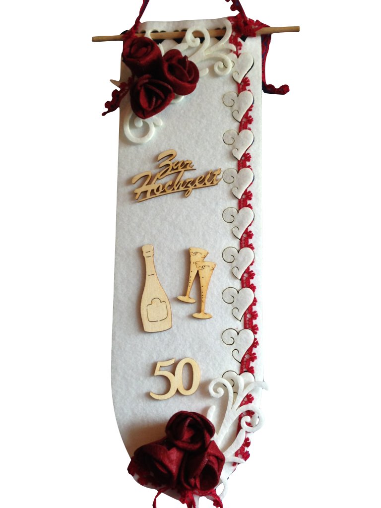 News A-TSF16 VG01 Petra's Craft making Türschal 'Zur Hochzeit'Fertigmaß, 44 x 13.5 CM Wooden/felt, White, 44 cm