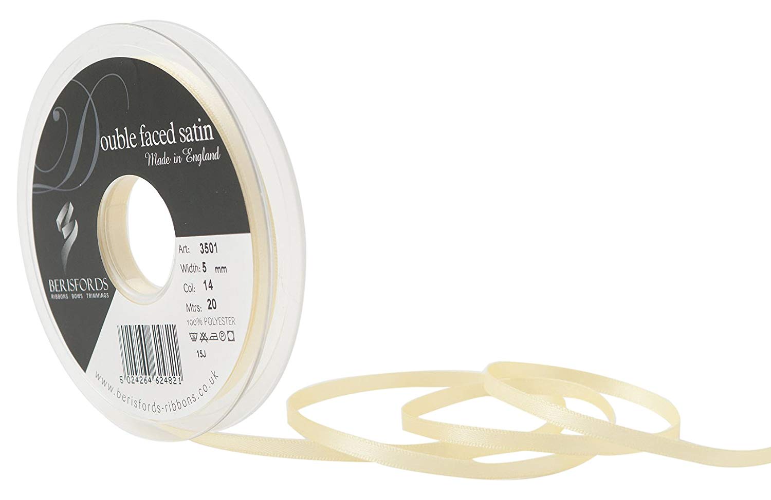 Berisfords Double FACE Poly Satin Ribbon, Pale Lemon, 10x1x10 cm, 5 mm
