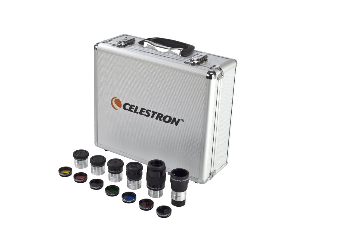 Celestron 94303 1.25 inch Eyepiece & Filter Kit - Includes 14 pieces in Metal Foam-Lined Carry Case, Silver