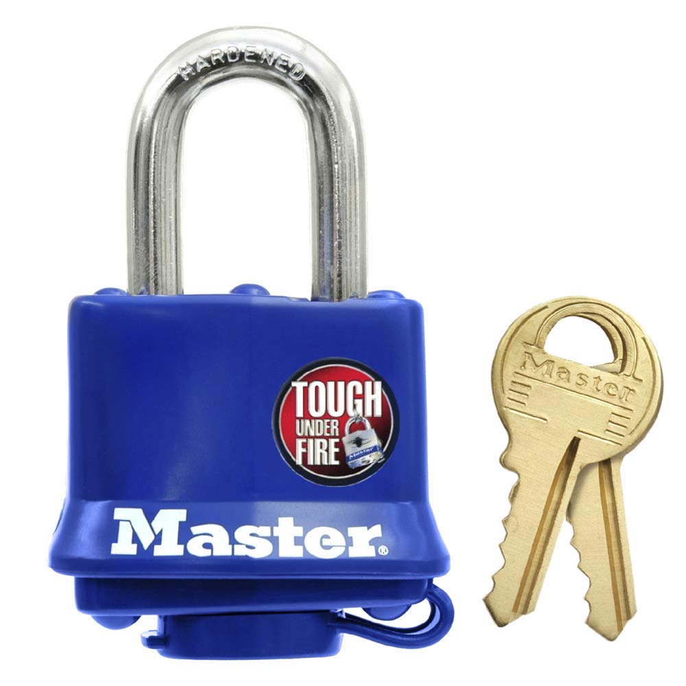 Master Lock 312EURD Laminated Padlock with Key and Thermoplastic Cover, Blue, 7,3 x 4 x 2,5 cm, 7,3 cm x 4 cm x 2,5 cm