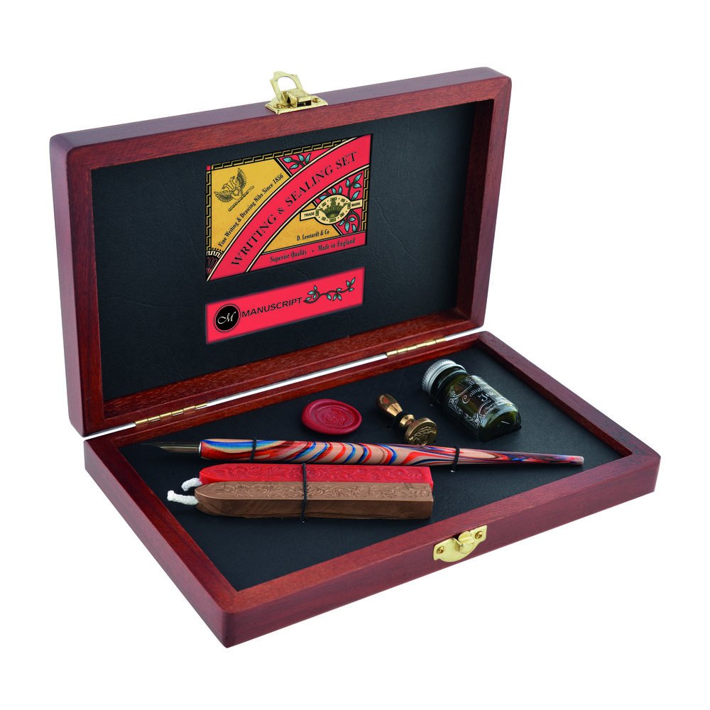 Manuscript Pen Company Victoriana Writing & Sealing Set, 6 Pieces Nib, Wooden Penholder, Mini Seal, Sealing Wax