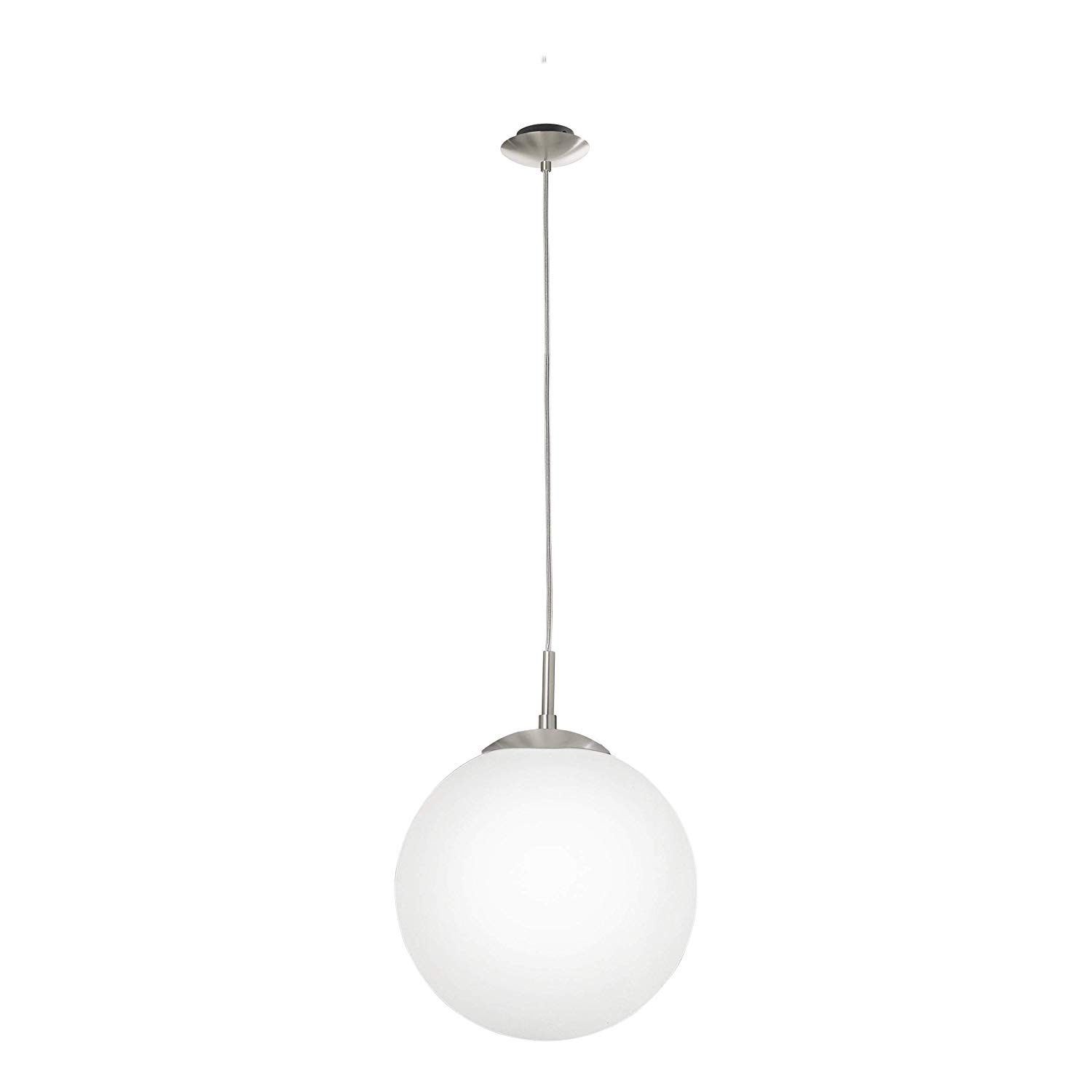 Eglo Rondo 1-Flame Pendant Light, Steel Hanging Light, matt Nickel Colour and White Opal matt Glass, E27 Socket