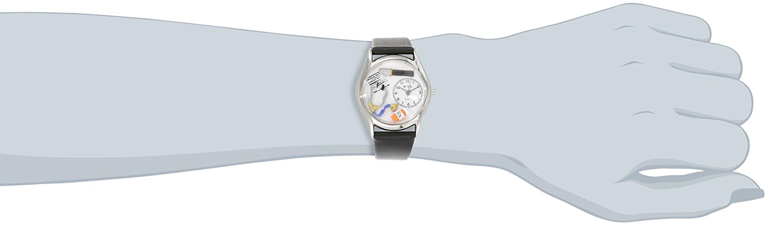 Whimsical Watches Doctor Black Leather and Silvertone Unisex Quartz Watch with White Dial Analogue Display and Multicolour Leather Strap S-0610001 - Image 2