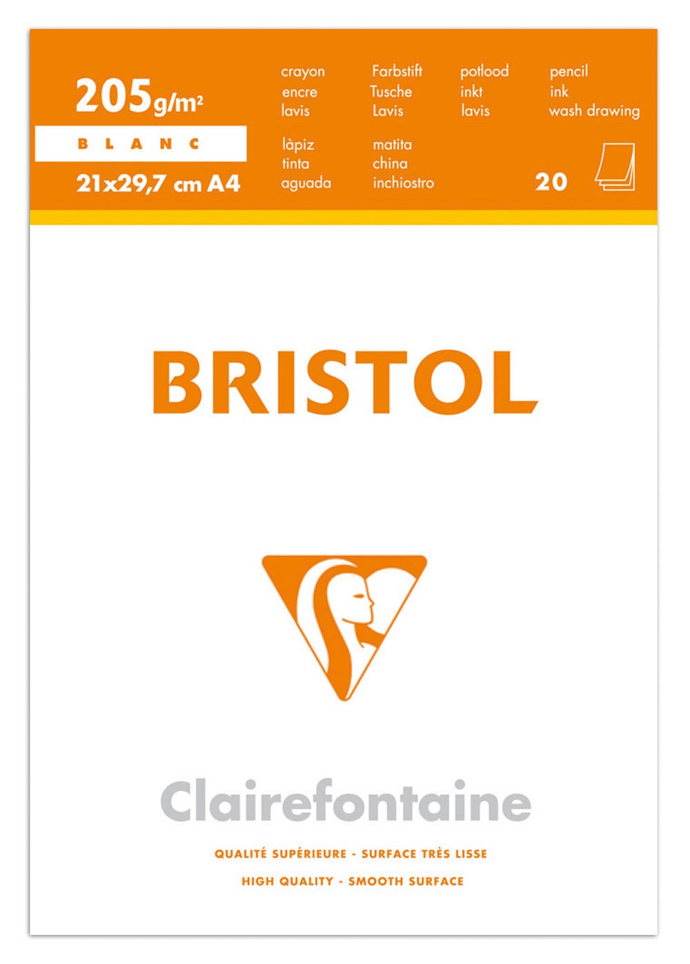 Clairefontaine, Ref 96172C, Bristol Extra White Paper Pad (20 Sheets), A3 (420 x 297mm) Size, 205gsm Paper