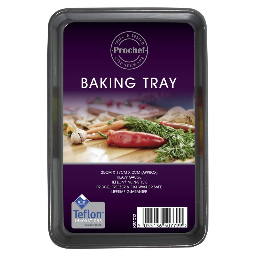 Prochef KB1012 Teflon Silicon Coated Small Oven Tray 25cm x 17cm , Black (Packaging may vary), Grey