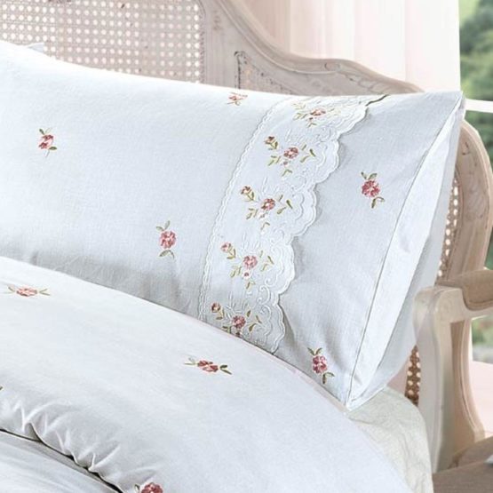 Sophie Duvet Quilt Cover Floral Lace Trim Embroidered Bed Set, Polyester-Cotton, White, Super-King - Image 2