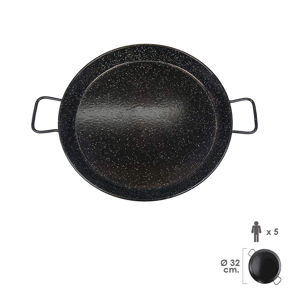 La Ideal 20232 Enamelled Steel Paella Pan, 32 cm, Black, 30 x 32 x 30 cm - Image 2