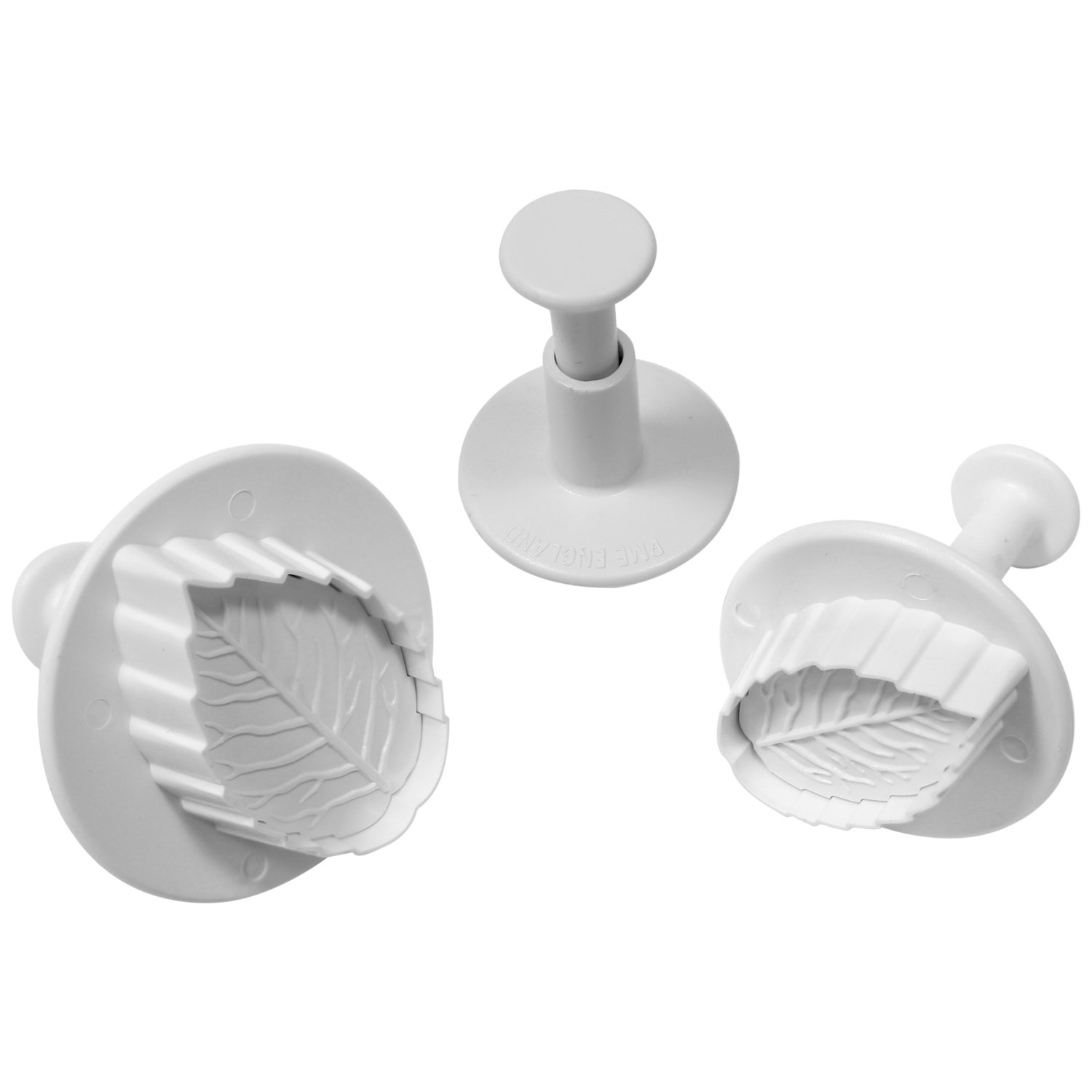 PME RL530 Plunger Cutters 3 kg-Veined Rose Leaf, White, Set of 3