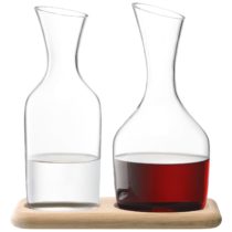 LSA WI25 Wine Water & Wine Carafe Set & Oak Base 1.2L/1.4L Clear *