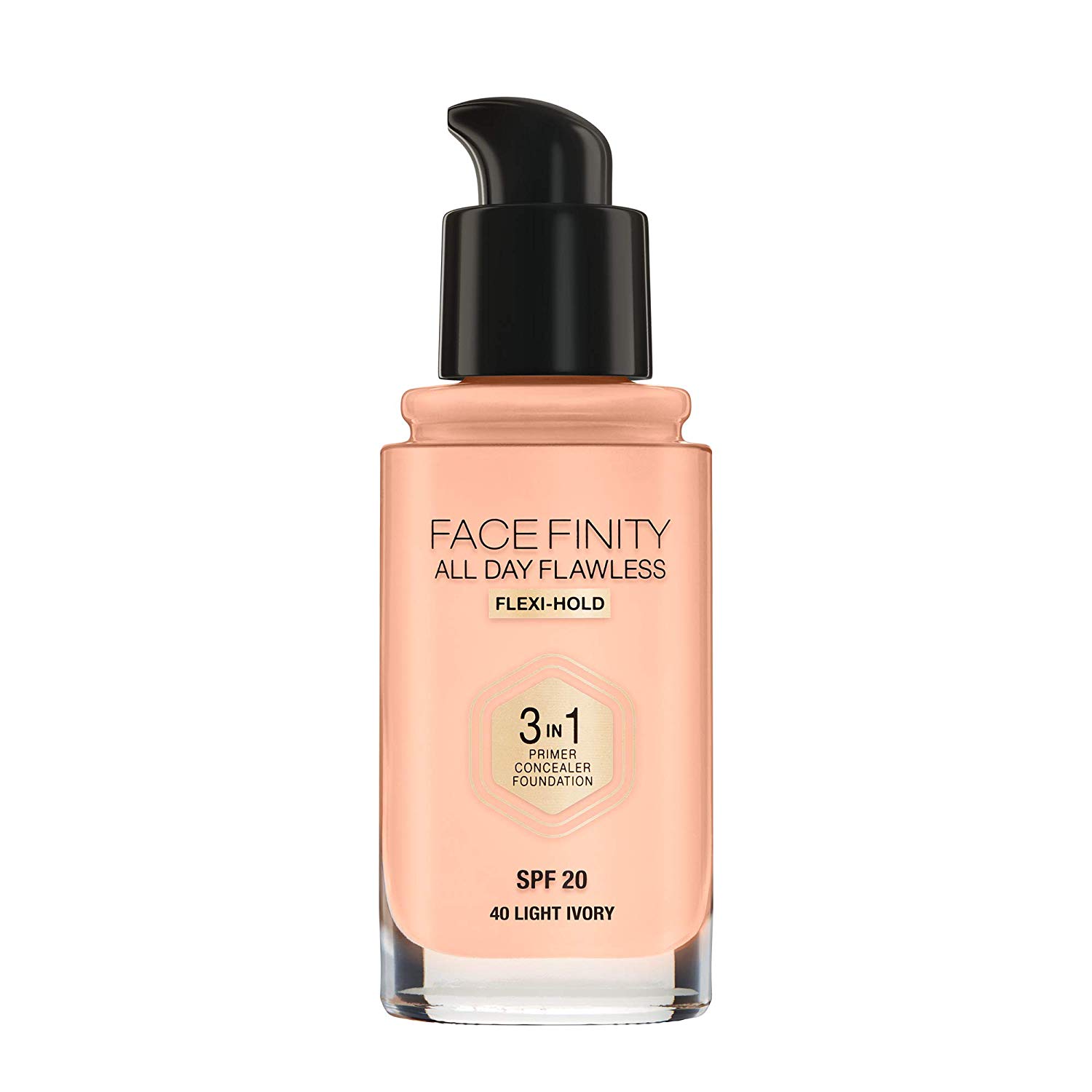 Max Factor Facefinity 3-in-1 All Day Flawless Liquid Foundation, SPF 20 - 40 Light Ivory, 30 ml, C40 Light Ivory, 30 ml (Pack of 1) - Image 2