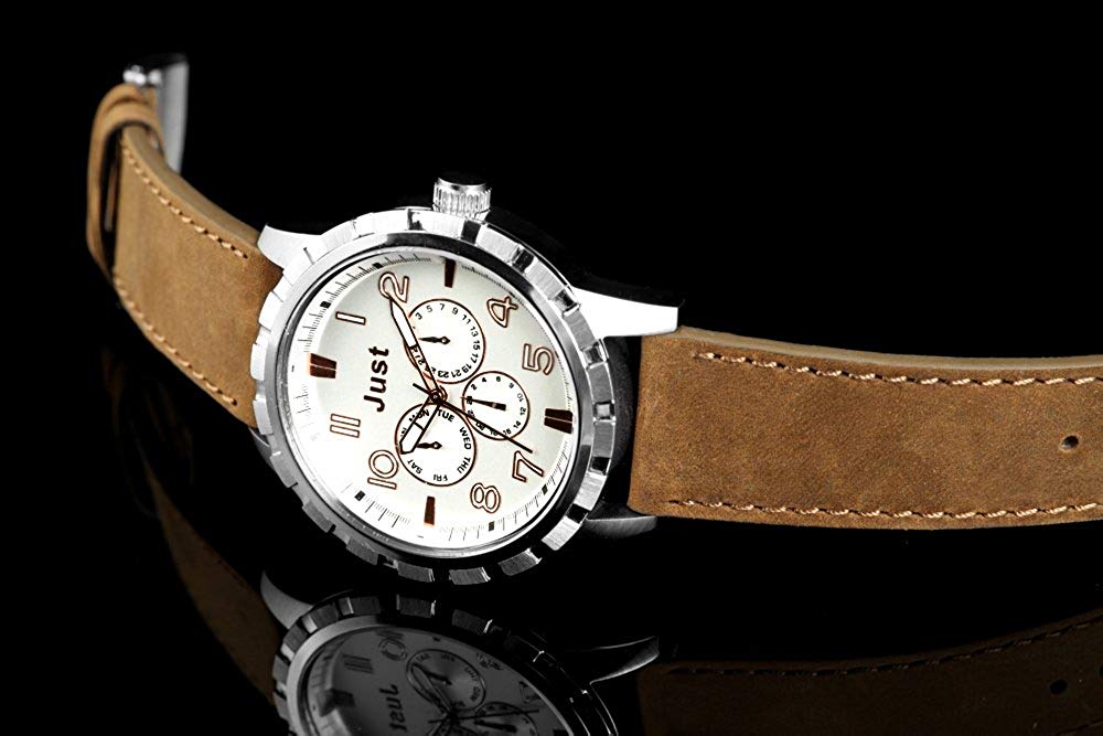 Just Watches Men's Quartz Watch 48-S4997-SL with Leather Strap, Silver/Brown - Image 2
