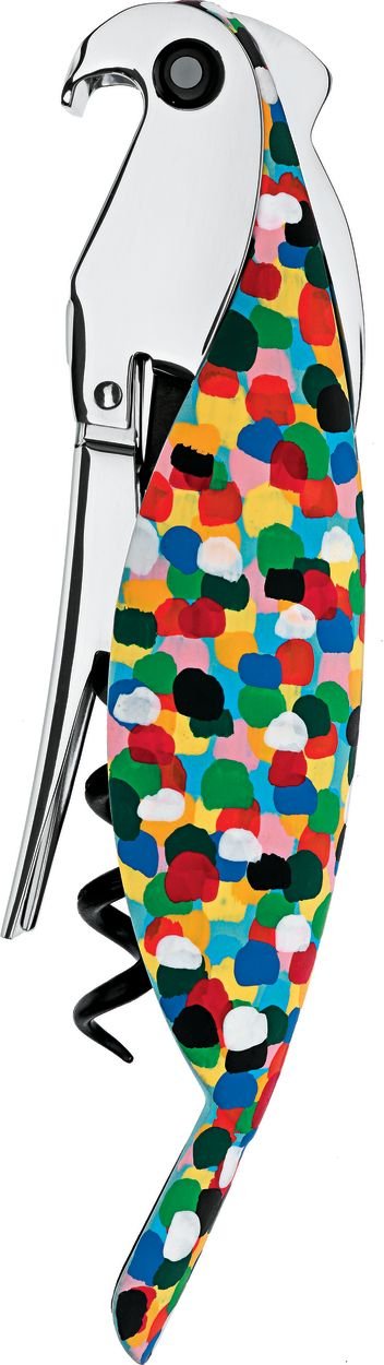 Alessi AAM32 1 - Designer Parrot Corkscrew, in Aluminium, Hand-Decorated, Multicolour, 13 cm x 2.5 cm, Multicolor, licensed by Pulltaps