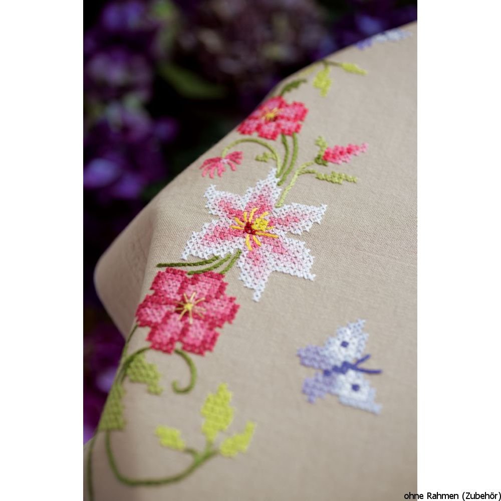Vervaco "Flowers and Butterfly Tablecloth Embroidery, 100 Percent Cotton, Multi-Colour, 40 x 2 x 20 cm - Image 2