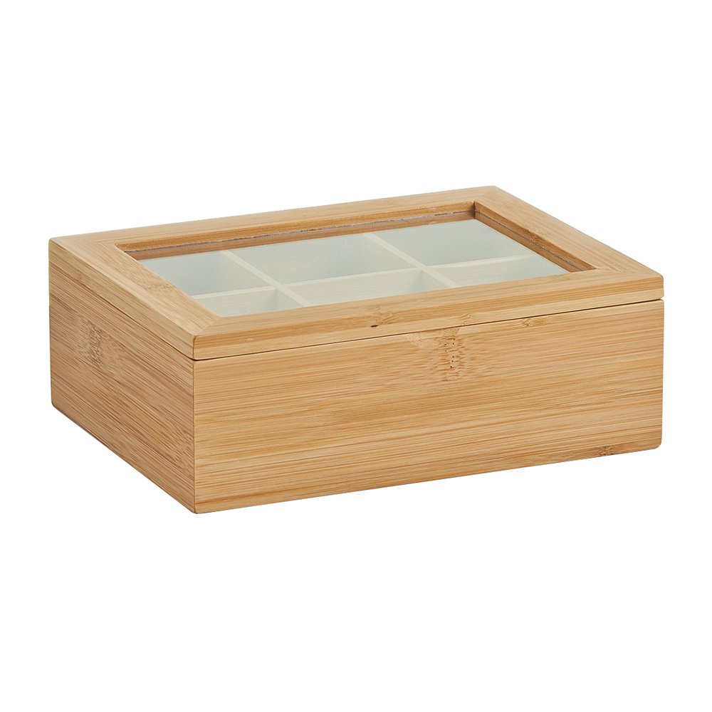 Zeller Tea Box, Wood, Multi-Colour, 21 x 16 x 7.5 cm, 28 x 28 x 8 cm