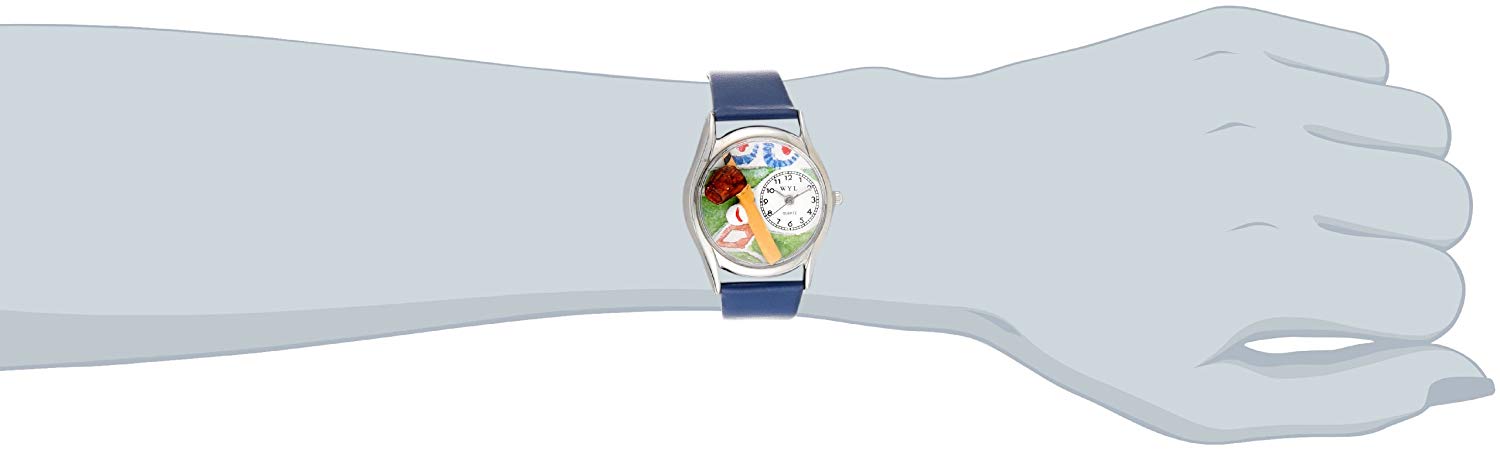 Whimsical Watches Baseball Royal Blue Leather and Silvertone Unisex Quartz Watch with White Dial Analogue Display and Multicolour Leather Strap S-0820004 - Image 2