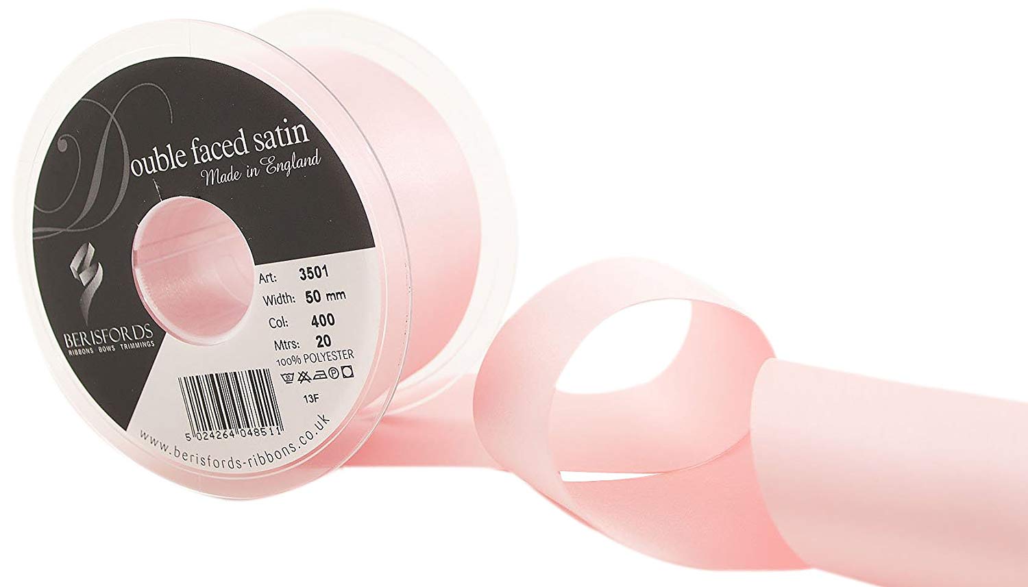 Berisfords Azalea Double Satin Ribbon, Pink, 50 mm, 3501-PA-50, Pink Azalea