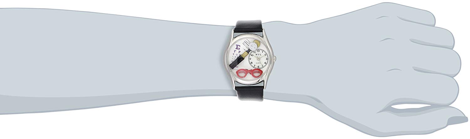 Whimsical Watches Opthamologist Black Leather and Silvertone Unisex Quartz Watch with White Dial Analogue Display and Multicolour Leather Strap S-0610015 - Image 2