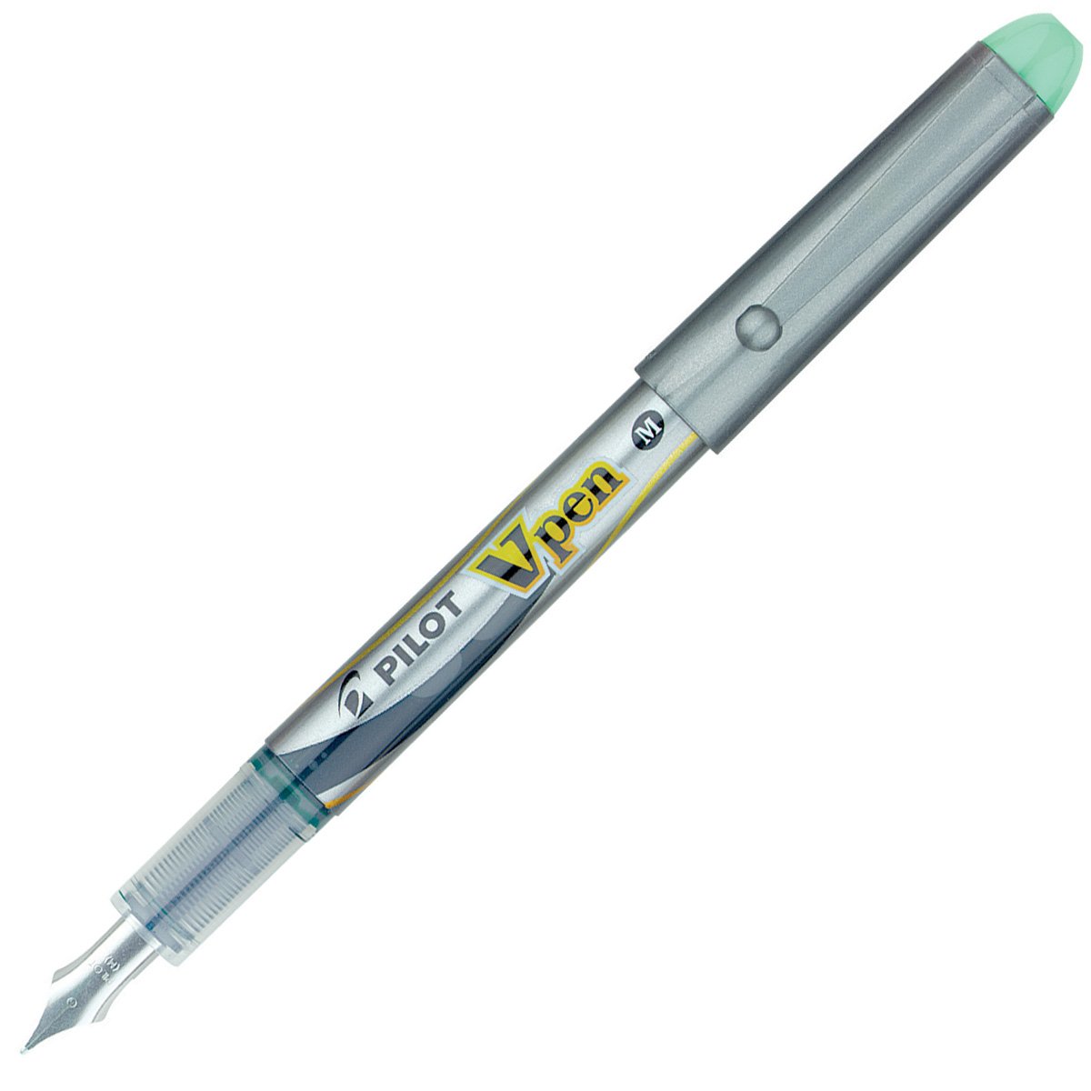 Pilot VPen Disposable Fountain Pen Silver Barrel 0.58 mm Tip - Green, Box of 12