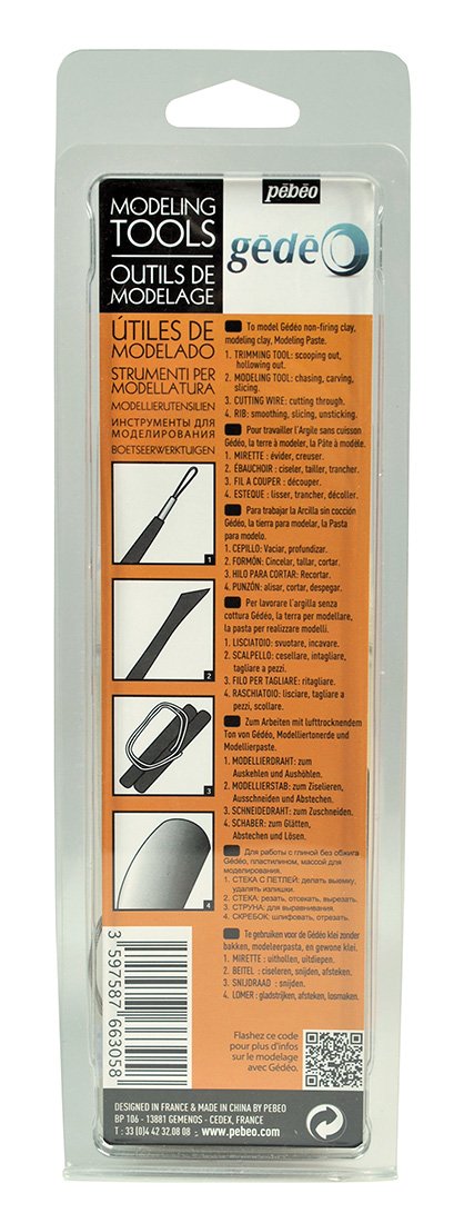 Pébéo Gédéo 4 Clay Modelling Tools - Loop Tool, Wooden Modelling Tool, Rib & Cutting Wire - Pottery and Sculpture Kit - Wood & Metal - Image 3
