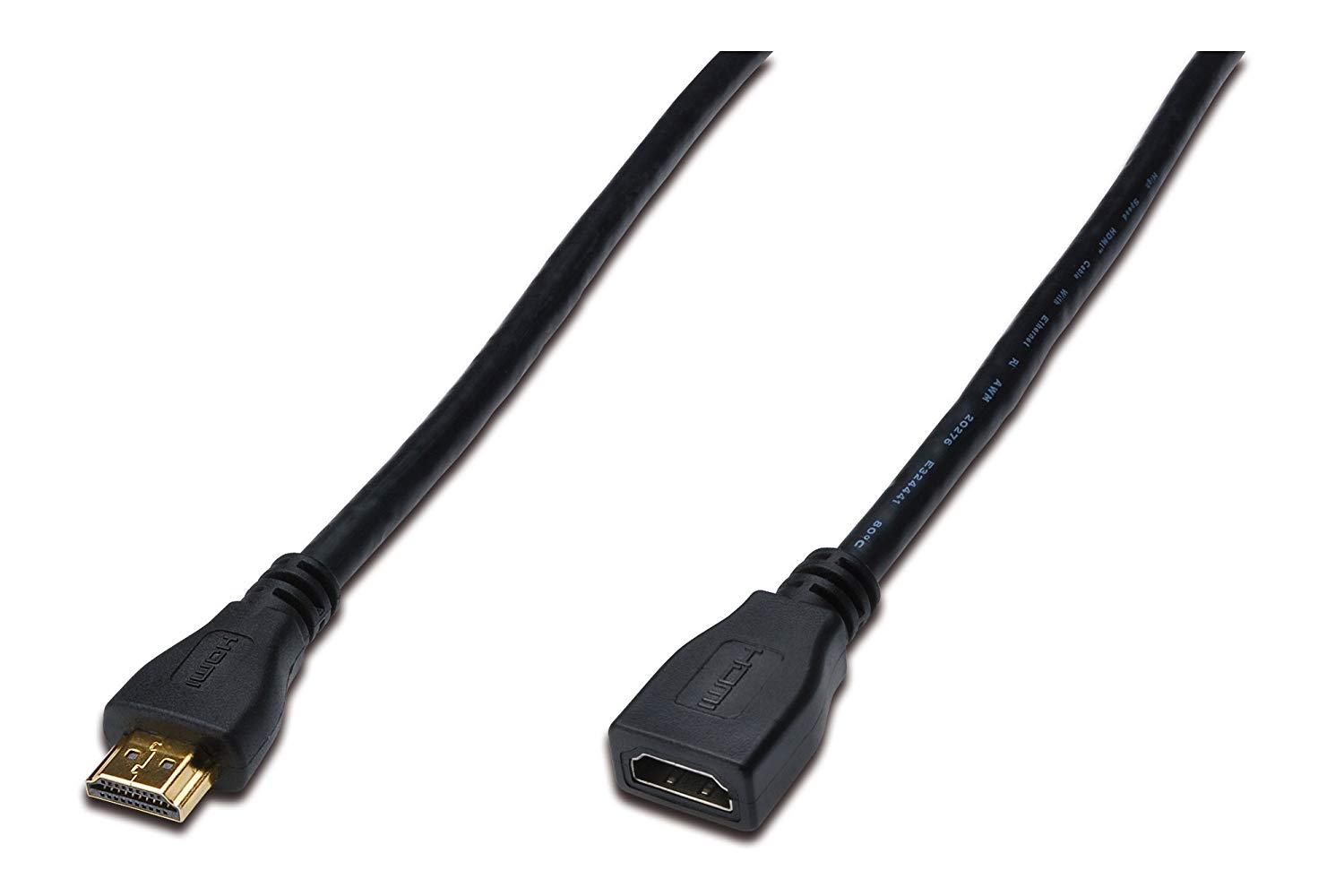 Digitus HDMI extension cable - 5m - with Ethernet channel - Ultra HD 4k/30Hz - male to female, Black