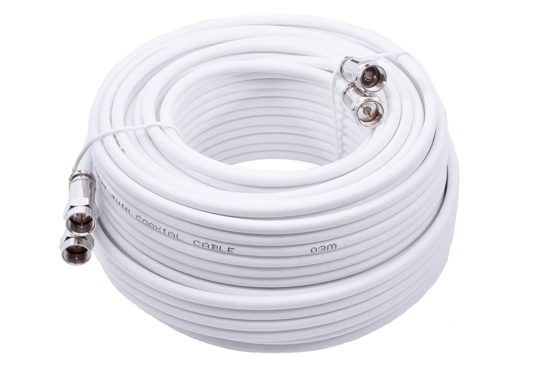 25m White Twin Satellite Shotgun Cable Extension Kit With Premium Grade Fitted Compression F-connectors As Used By The Professionals For Sky+ , HD , Freesat Allows You To Relocate Your Existing Box , Kit Consists Of 25m Sky Double Coax , 50 x Cable Clips , 4 x Connected Compression F-connectors , 2 x F-connector Couplers