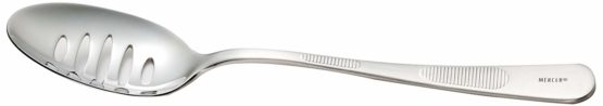 Mercer Culinary M35141 18-8 Stainless Steel Plating Spoon with Slotted Bowl, 7-7/8-Inch, Silver