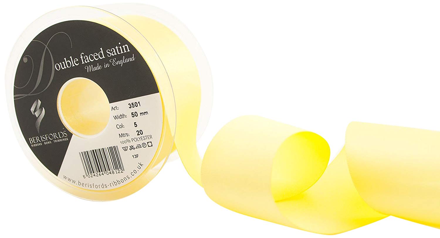 Berisfords Double Satin Ribbon, 05 Lemon, 20 m, 50 mm