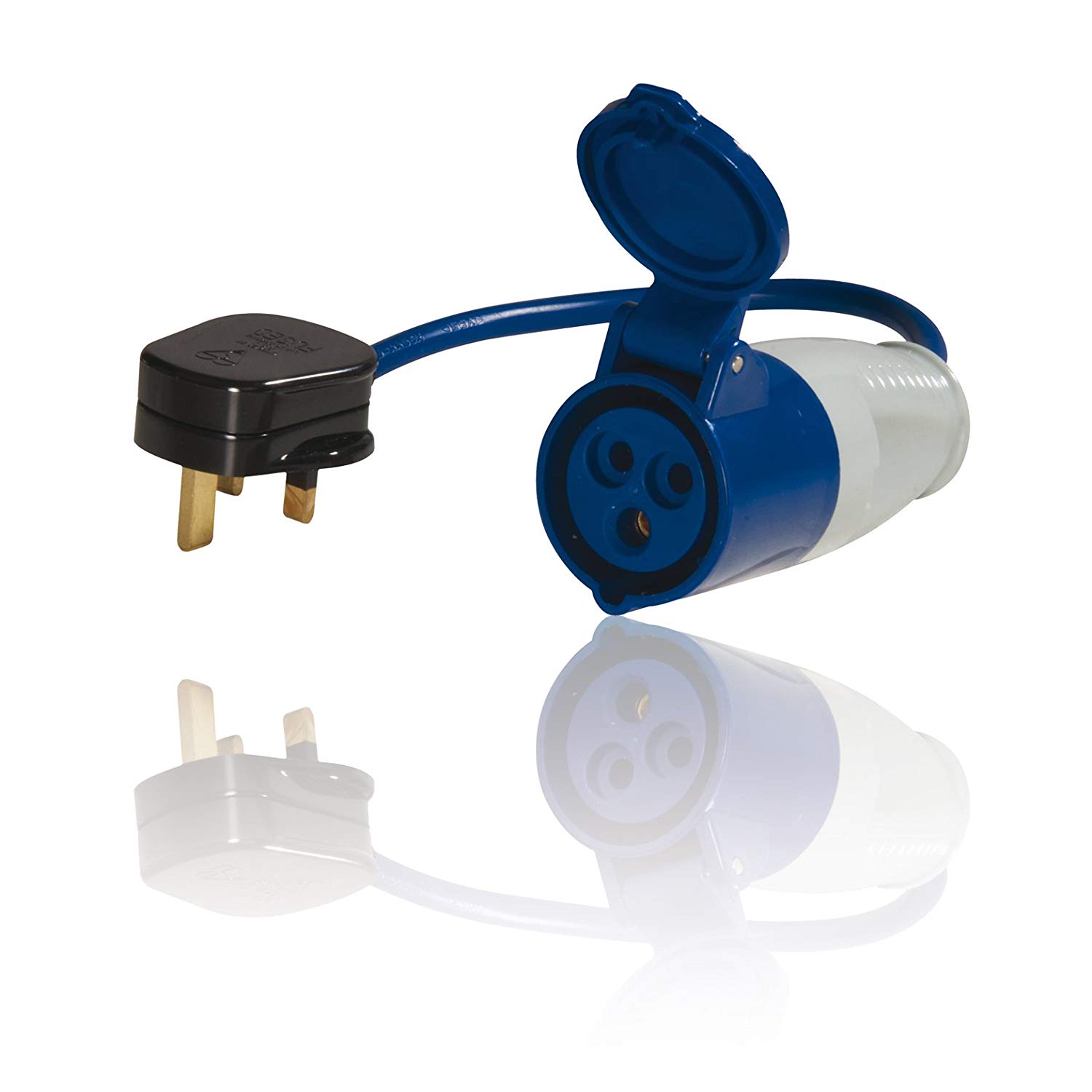 pro elec 13 A UK Plug to 16 A 3 Pin Socket Adapter for Tent/Motorhome/Caravan, Orange