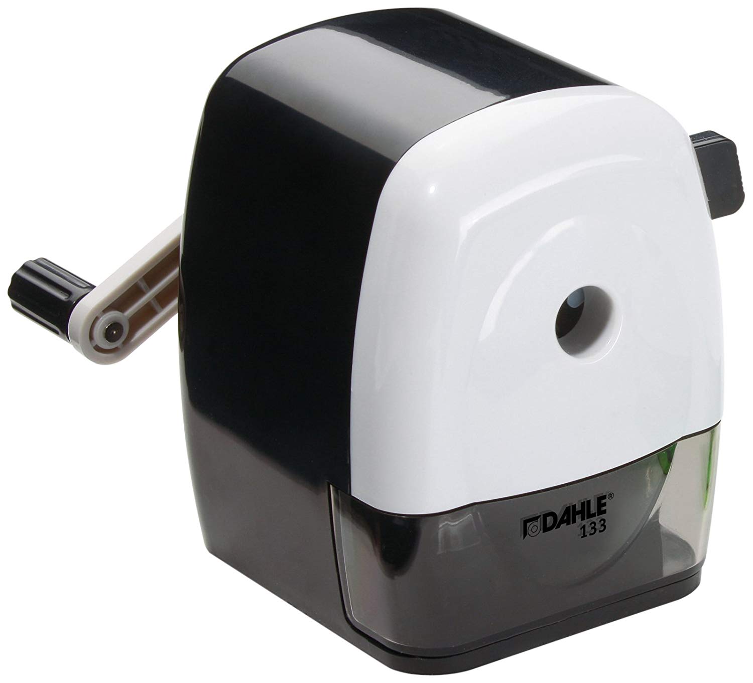 Dahle 133 Manual Standard and Oversized Pencil Sharpener - Adjustable Point, Shavings Cup, Mounting Clamp