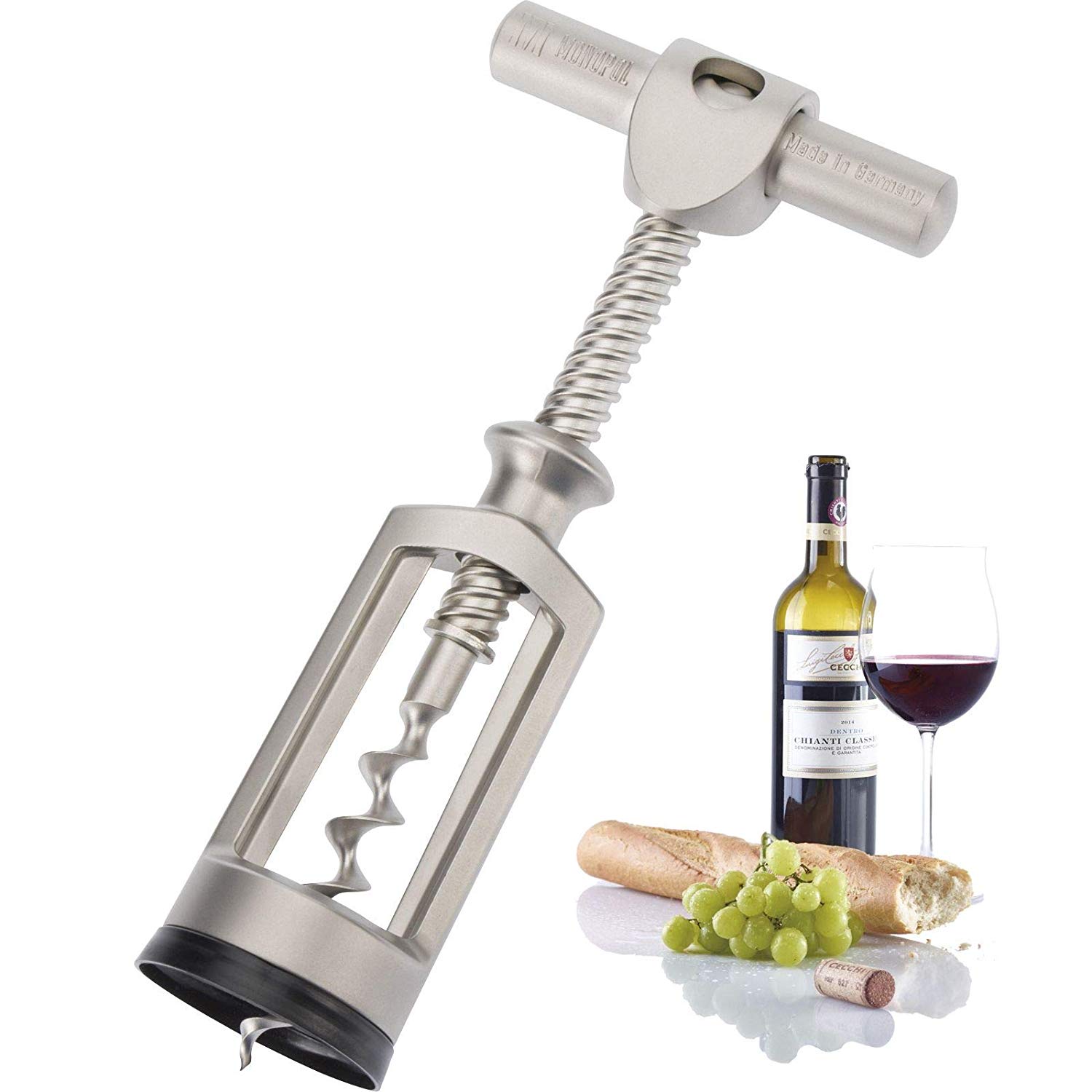 Westmark Bell Corkscrew with Cork Remover, Monopol Edition, steel/die-cast zinc, satin finish, 62553380, Silver, Edelmattiert