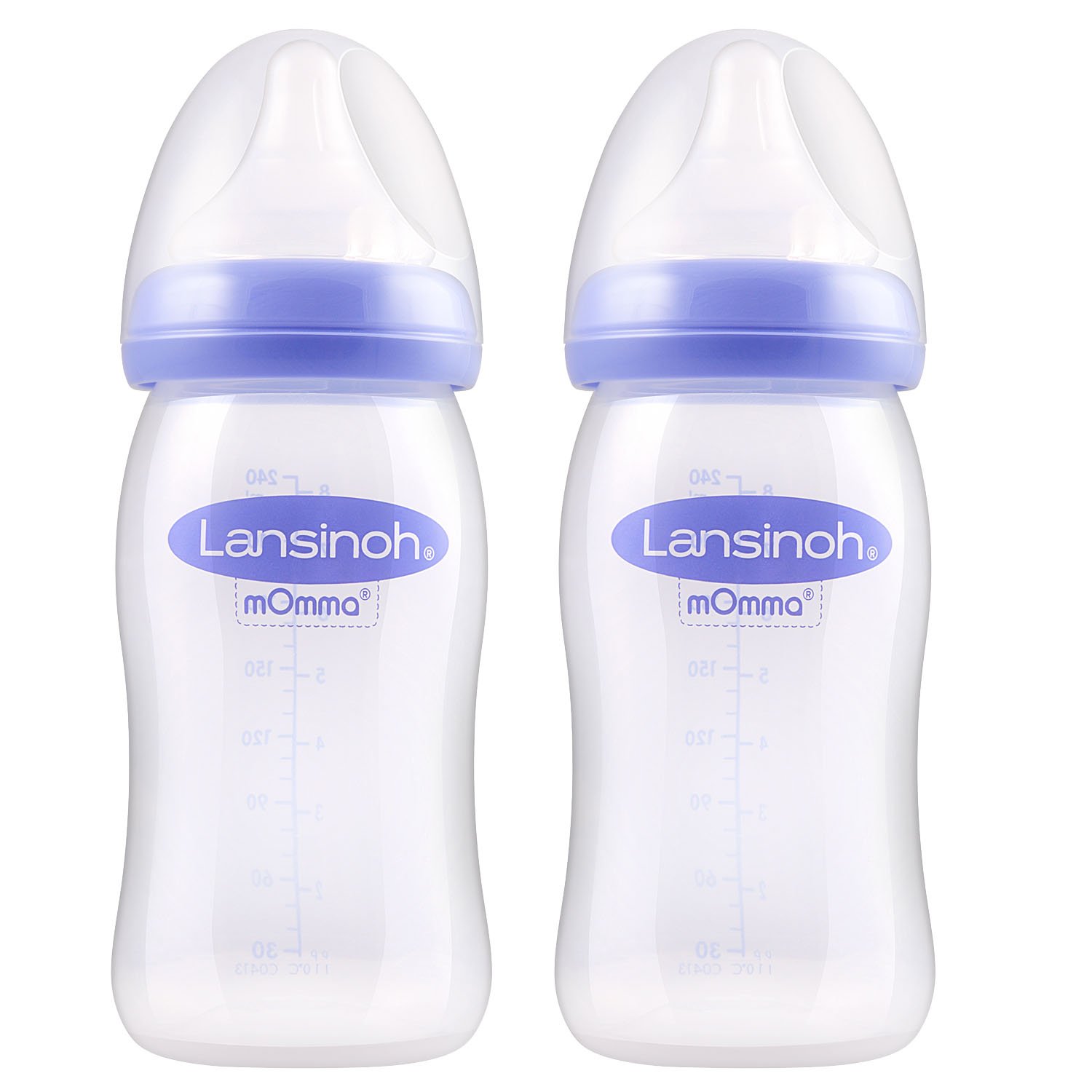 Lansinoh Laboratories Baby Bottles with NaturalWave Medium Flow Teat (240 ml, Pack of 2), LSH22, Plastic, 2 count (Pack of 1)