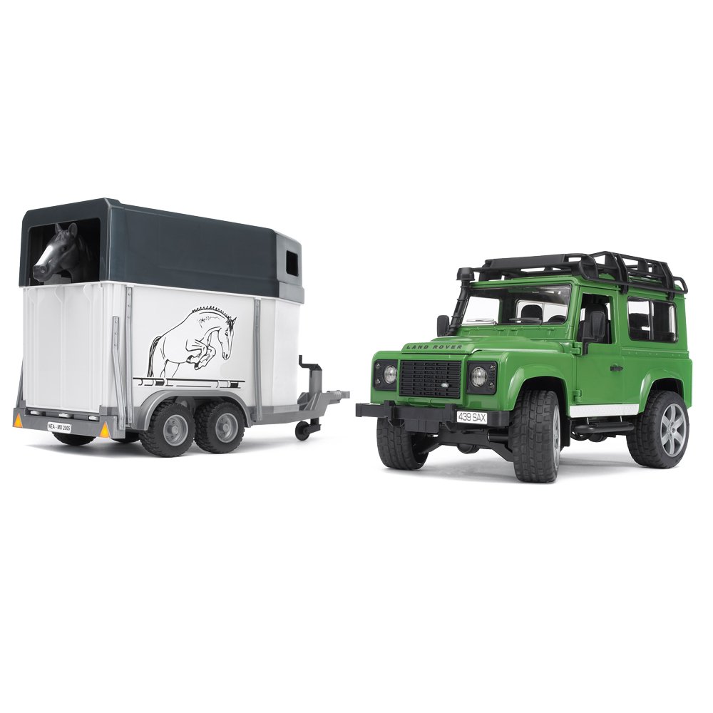 Bruder Landrover Defender Met Paardentrailer En Paard, 67 cm, Green