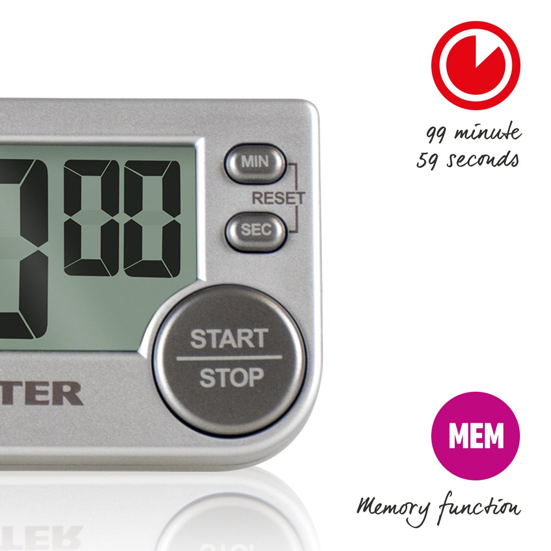 Salter Big Button Electric Kitchen Timer, Digital Stopwatch, Memory Function, Magnetic/Self-Standing, Stick on Fridge - Image 4