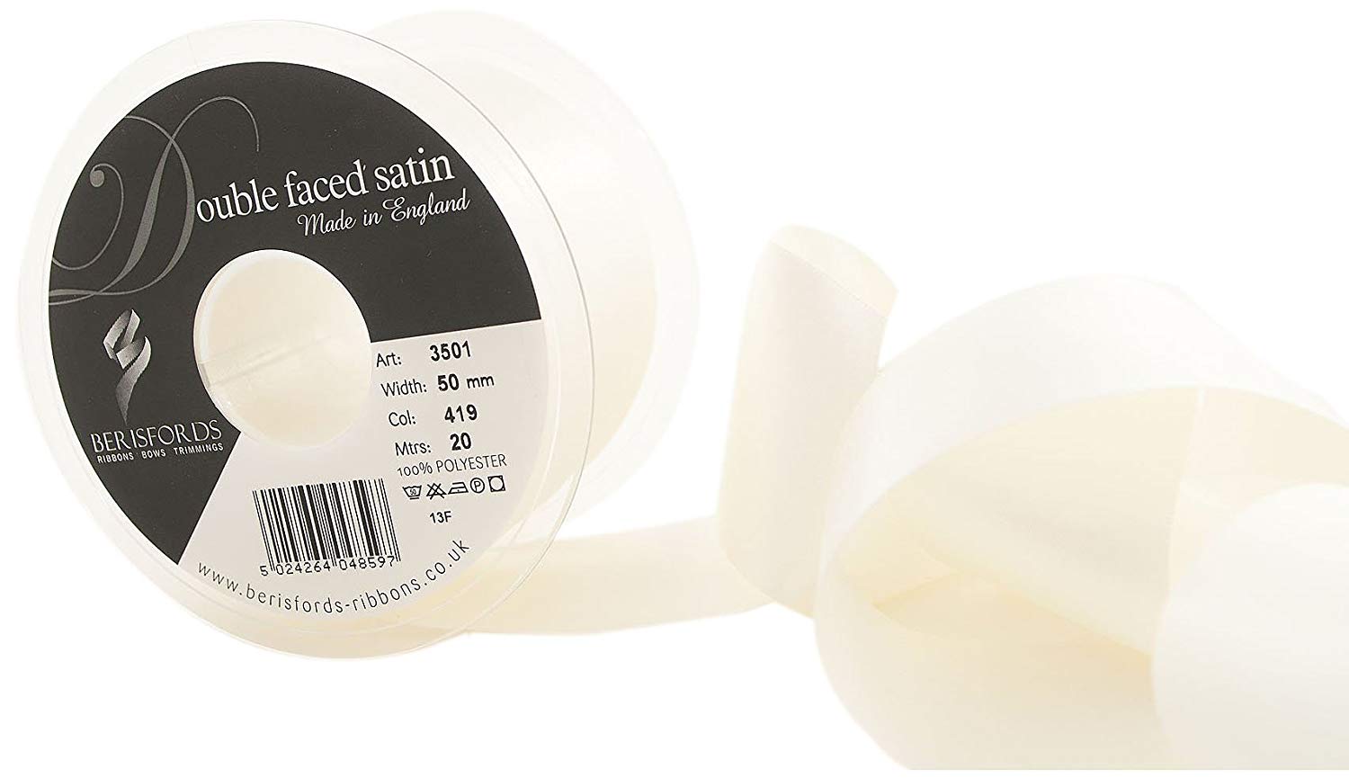 Berisfords 50 mm Bridal White Double-Faced Satin Ribbon