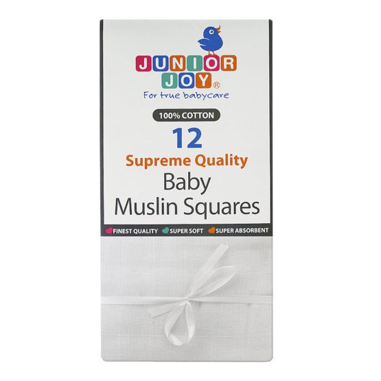 Junior Joy Baby Muslin Squares (Pack of 12, White)