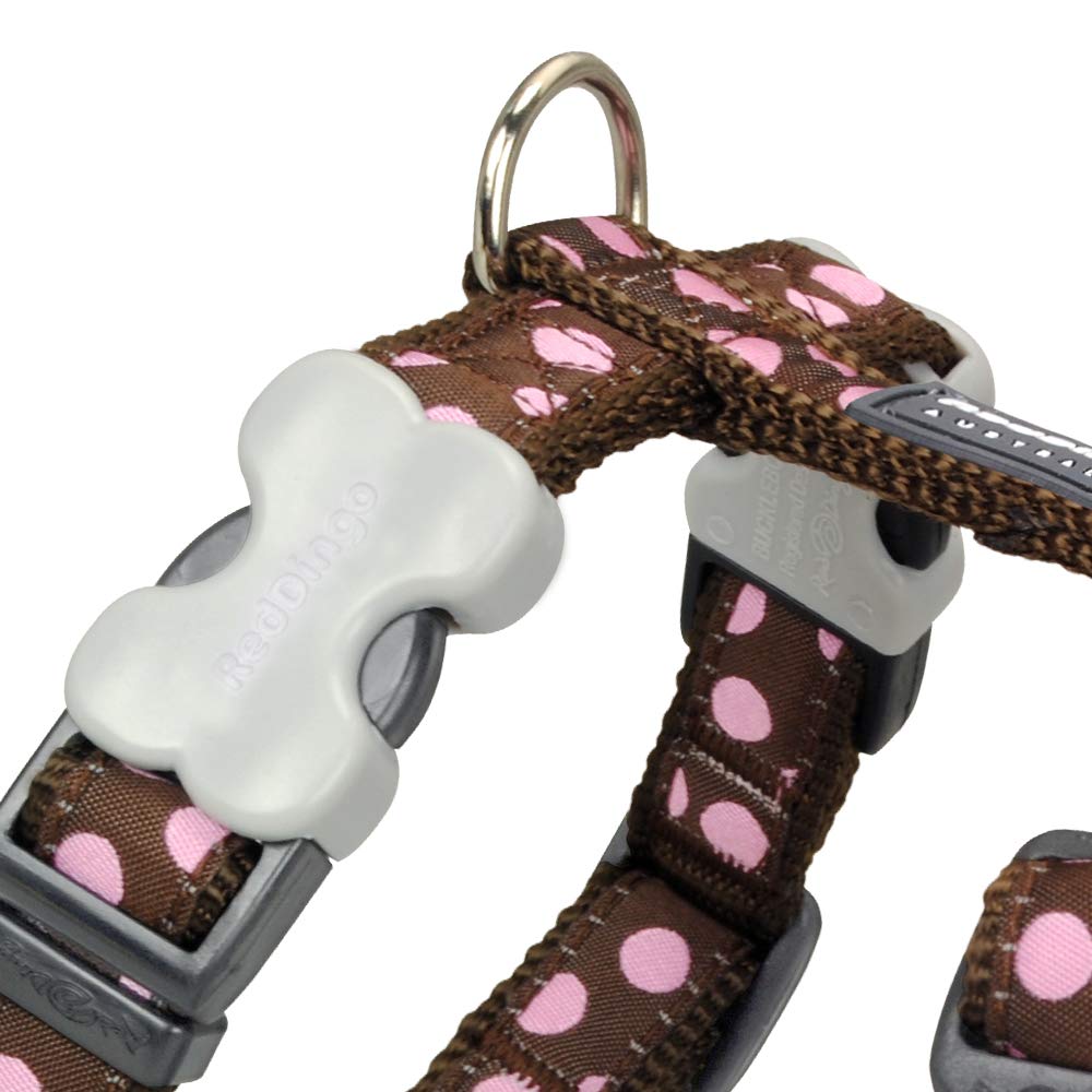Red Dingo Classic Dog Harness Design, Pink Spots on Brown, Large 25mm - Image 2
