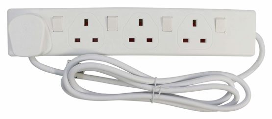 Pifco 4 Way UK 3Pin Plug 13A 250V Extension Lead with 2 Metre High-Quality Cable and Single Plug Switches - Neon Power On Indicator - White - Image 2