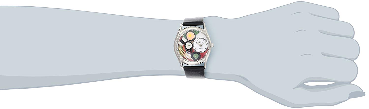 Whimsical Watches Sushi Black Leather and Silvertone Unisex Quartz Watch with White Dial Analogue Display and Multicolour Leather Strap S-0310012 - Image 2